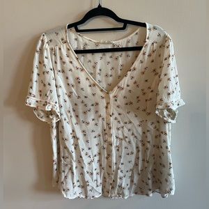 ELODIE - SHORT SLEEVE BUTTON UP FLORAL BLOUSE